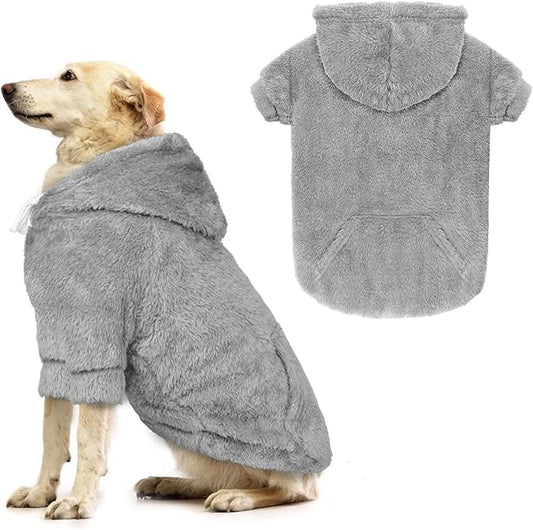 Dog Sweater,Dog Hoodies,Warm Fuzzy Fleece Sweatshirt with Hood & Pocket,Leash Hole,Cozy Cold Weather Pet Clothes Pet Sweater for Small,Medium,and Large Dogs(Grey,XL)