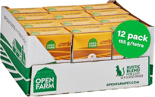 Open Farm Rustic Blend Wet Cat Food, Complete & Balanced Medley with Human-Grade Ingredients, Humanely-Raised Meat, Non-GMO Veggies & Bone Broth, Harvest Chicken Recipe, 5.5oz Packs (Case of 12)
