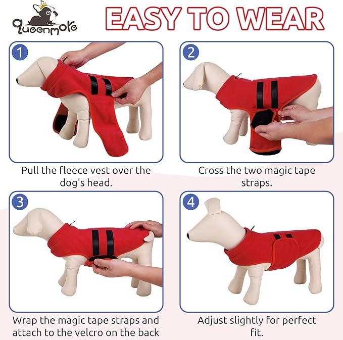 Queenmore XXL Dog Sweaters, Soft Fleece Vest Pullover Dog Jacket with Leash Hole, Warm Winter Dog Clothes Cold Weather Doggy Dachshund Sweater for Large Dogs Cats Boy or Girl (Red, XXL)