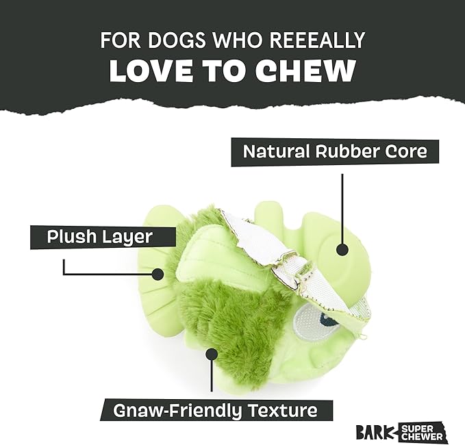 Barkbox Super Chewer Tough Dog Chew Toys for Aggressive Chewers, Plush 2 Toys in 1 (Drop The Bass - Small)