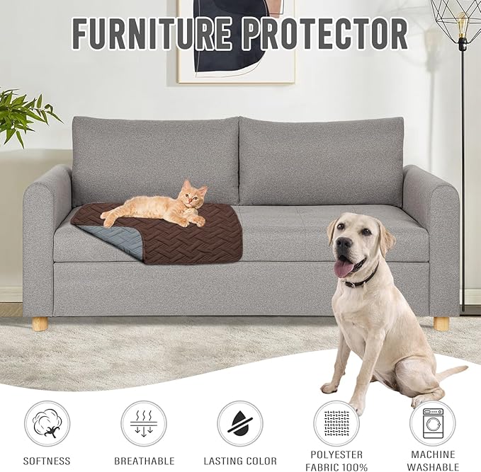 BOCTOPUG Dog Bed Cover for Pets - Blankets Rug Pads for Couch Protection Waterproof Bed Covers Dog Blanket Furniture Protector Reusable Changing Pad (Dark Grey+Brown, 20"x30")