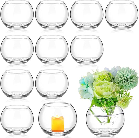 Zopeal 12 Pcs Fish Bowl Vase Glass Bubble Bowl Globe Glass Clear Bubble Vase Round Terrarium Goldfish Flower Centerpiece for Wedding Event Arrangement Office Home (3.5" h X 4.7" w)