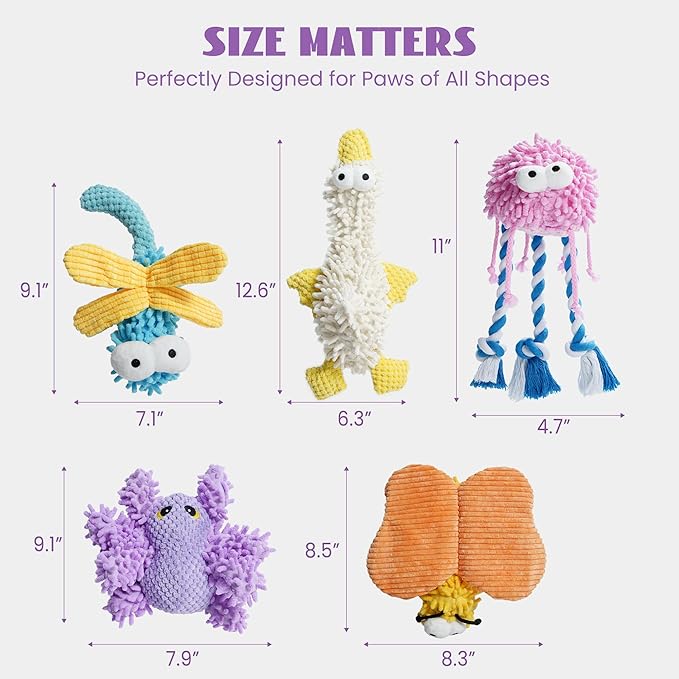 Nocciola Plush Squeaky Dog Toys, Cute Durable Stuffed Crinkle Puppy Pet Chew Toys for Large Medium Small Dogs - Jellyfish