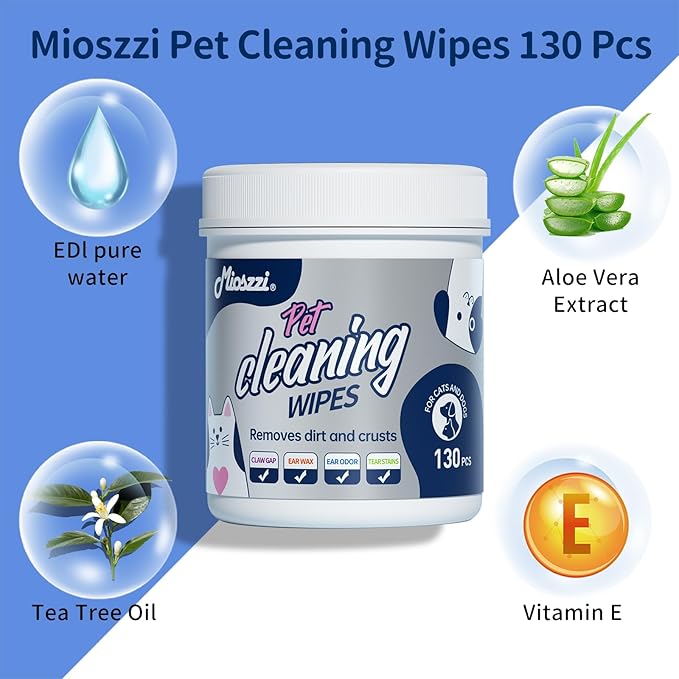 MIOSSZI Pet Grooming Kit 4in1: 40 Glove Wipes, 50 Ear Wipes, 160 Body & Paw Wipes, 130 Eye Wipes for Dogs & Cats - Hypoallergenic with Coconut Oil & Aloe Vera, Rinse-Free Care
