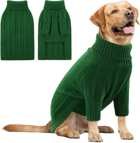 Queenmore XL Dog Sweater,Christmas Dog Sweaters for Extra Large Dogs Girl Boy,Warm Soft Fall Doggy Pullover Clothes,Turtleneck Knitted Pet Winter Apparel for Golden Retriever,Labrador(Green,XL)