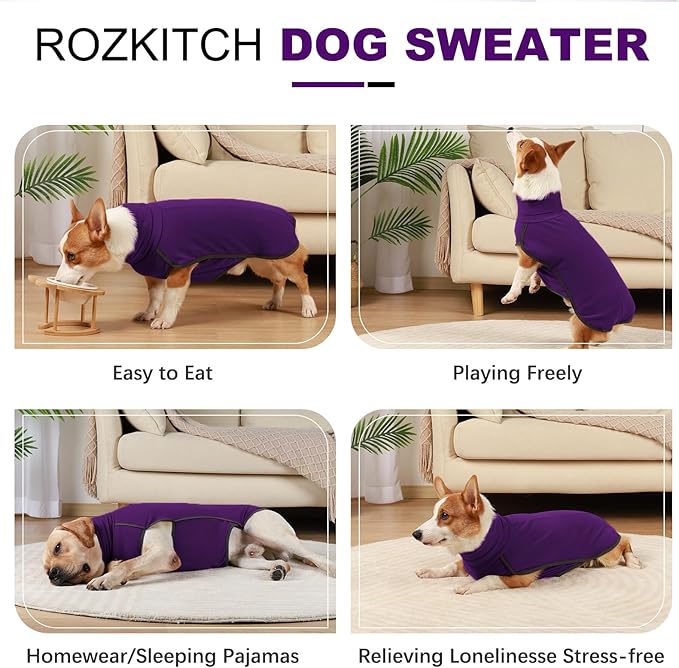 ROZKITCH Dog Sweatshirts for Large Dogs, Pet Windproof Warm Cold Weather Jacket Vest Cozy Jumpsuit Apparel Outfit Clothes for Walking Hiking Travel Sleep Purple L