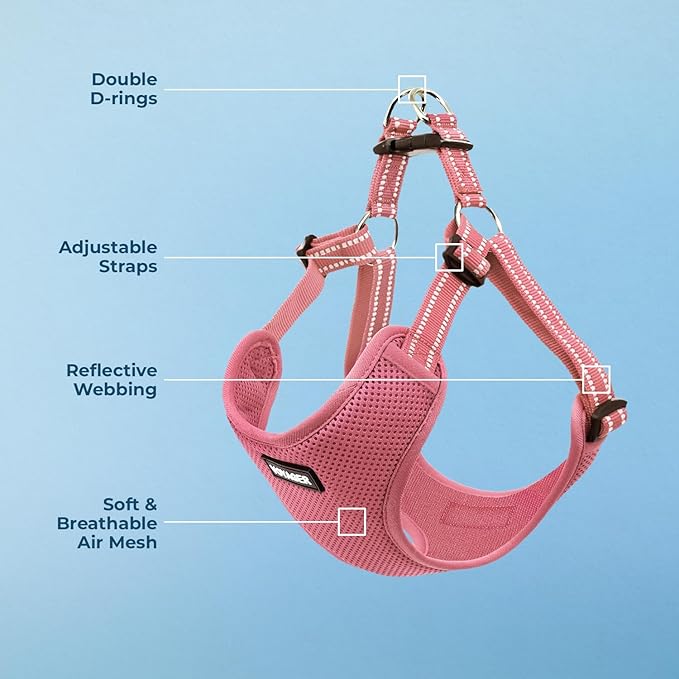 Best Pet Supplies Voyager Mesh Dog Breathable Harness Reflective Stitching, All Weather Adjustable for Walking Training, or Running - Heavy Duty & Durable, Harness (Pink), XS