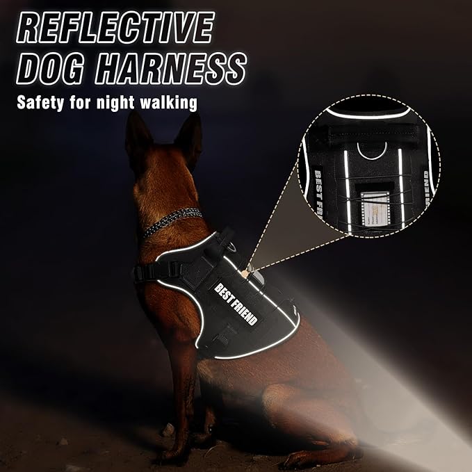 Tactical Dog Harness for Large Dogs,No Pull Military Dog Vest with Handle,Reflective Heavy Duty Pet Harness for K9 Working Walking Hiking Training Black XL