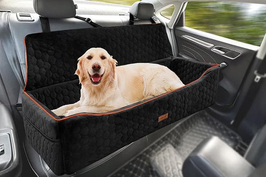 Dog Car Seat for Large Dogs Under 100LBS,Pet Booster Back Seat Removable Washable Pet Travel Safety with Safety Tethers & Storage Pocket (Black)
