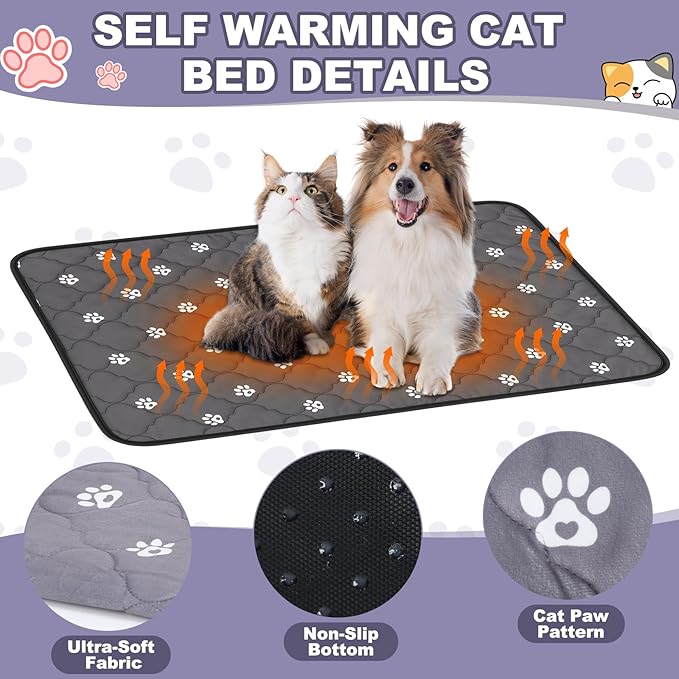 Riakrum 4 Pack Self Heating Cat Bed Pad Self Warming Pet Dog Mat Non Slip Washable Cat Kennel Crate Pad with Storage Bag for Indoor Outdoor Small Medium Dog Kitten (28 x 45 Inches)
