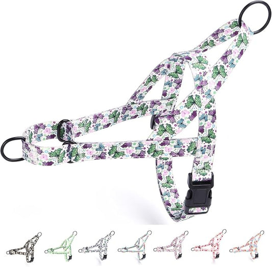 No Pull Dog Harness for Small, Medium, and Large Pets - Floral Pattern Nylon Safety Training Dog Harness (L, Butterfly)