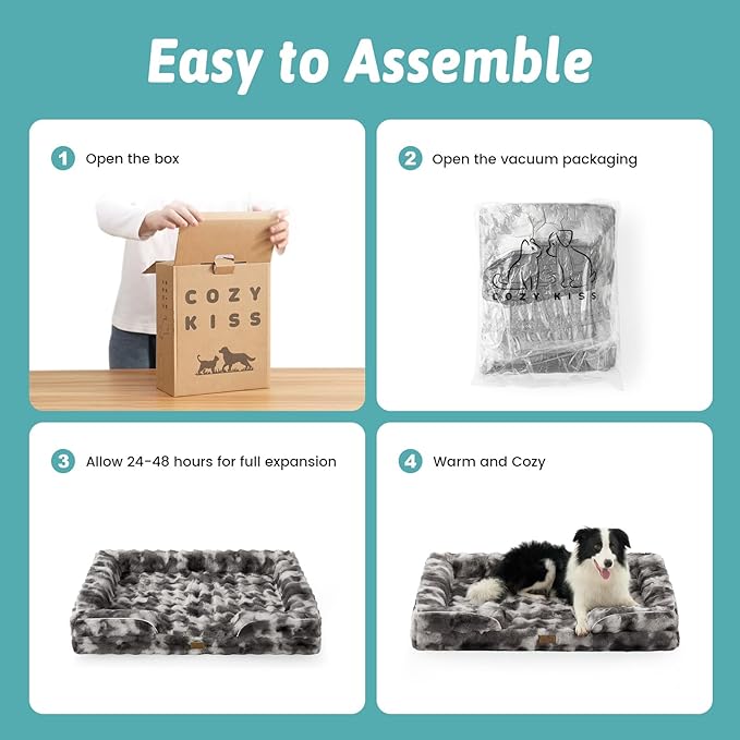 Faux Fur Orthopedic Dog Bed, Pet Couch for Medium Dog, Big Supportive Foam Bolster Sofa with Waterproof Lining Cover, Anti-Slip, Soft, Warm, Washable, C-Shaped, 30x20x6.5 inch, Tie-dye Grey