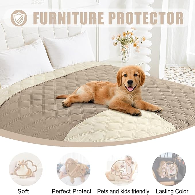 Smiry Waterproof Dog Bed Cover Blanket 82x102, Soft Reversible Pet Blanket, Washable Leakproof Cats Dogs Couch Cover for Sofa, Couch, Furniture, Lattice, Taupe/Beige