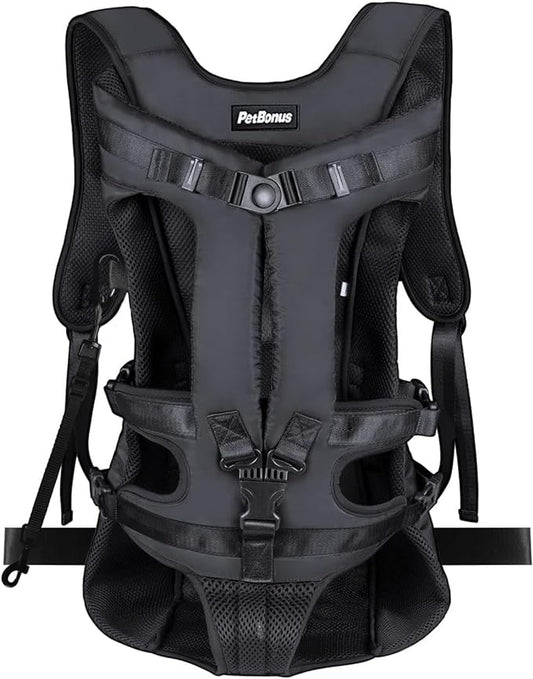 PetBonus Pet Front Dog Carrier Backpacks, Adjustable Pet Backpack, Legs Out Easy-fit Puppy Chest Carrier for Medium Small Dogs, Hands Free for Hiking, Cycling (Black, XL)