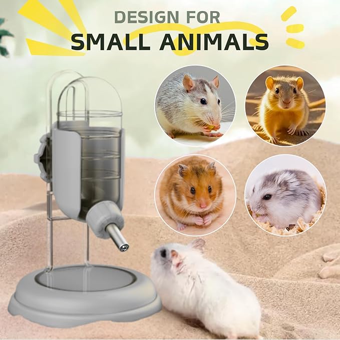 Hamster Water Bottle with Stand, Water Dispenser for Syrian Dwarf Hamsters Gerbils Mice Rats Degus (Gray, 4oz)