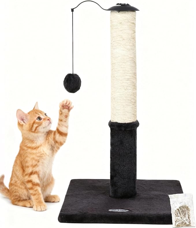 Happi N Pets 22" Cat Scratching Posts for Indoor Cats, Carpet Cat Scratch Post, Sisal Cat Scratcher, Cat Post with Rotatable Hanging Balls & Stable Base, Cat Scratchers for Kittens-Smoky Gray