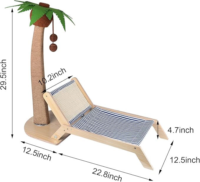 Cat Scratch Post with Lounge 2 in 1, 29.5 Inch Tall Palm Tree Cat Scratching Post for Indoor Cats, Sisal Rope Scratching Posts with Beach Chair for Cat Kitten Play and Rest
