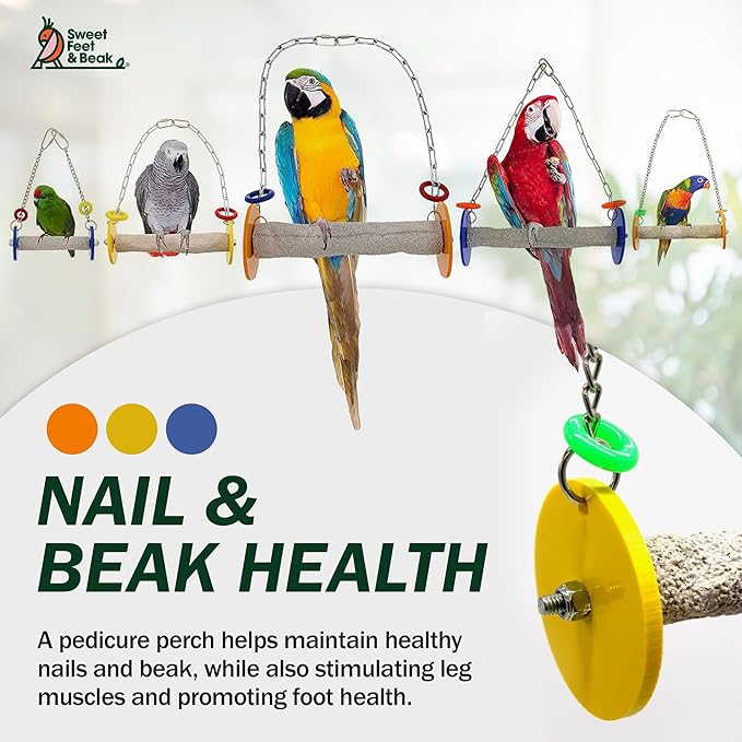 Sweet Feet and Beak Roll Bird Swing - Perch Bird Toys Trims Nails and Beaks, Safe and Non-Toxic Bird Cage Accessories for Small and Large Birds, Swinging Toys Birds Will Love, XL 11 Inches
