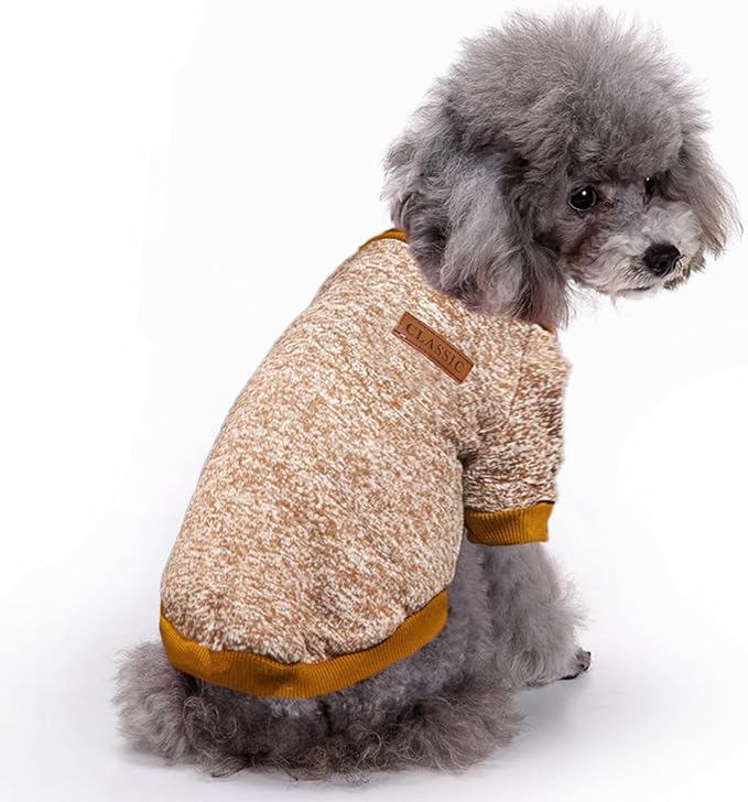 Jecikelon Dog Clothes Dogs Sweater Soft Puppies Clothing Winter Puppy Sweaters Warm Outfit for Dogs Small XXS XS Cat Apparel (Khaki, S)