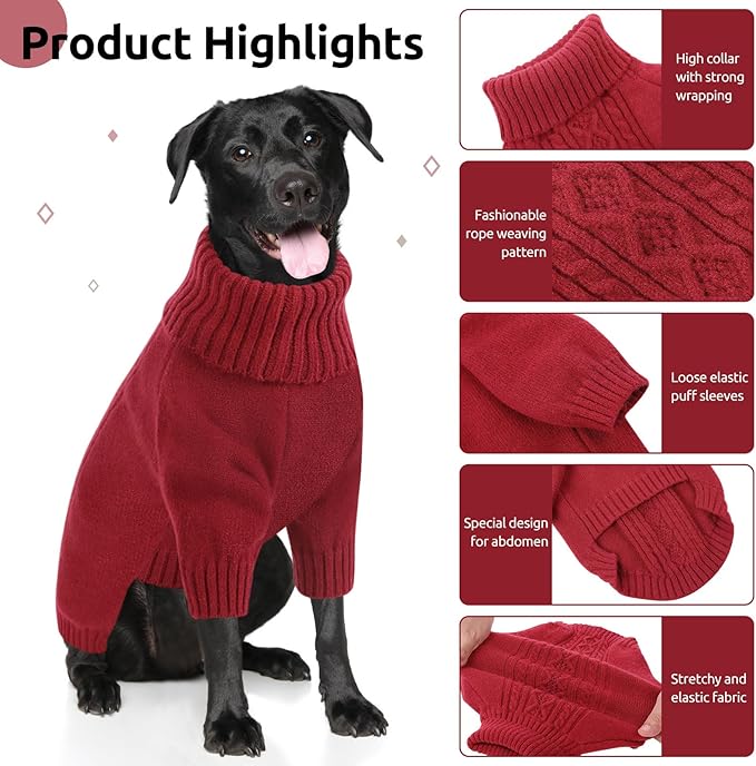 SAWMONG Dog Sweater for Small Dogs, Turtleneck Knitted Pullover Sweater Sweatshirt, Classic Winter Warm Pet Sweater for Boy Girl Cat Sweater (Red, XS)