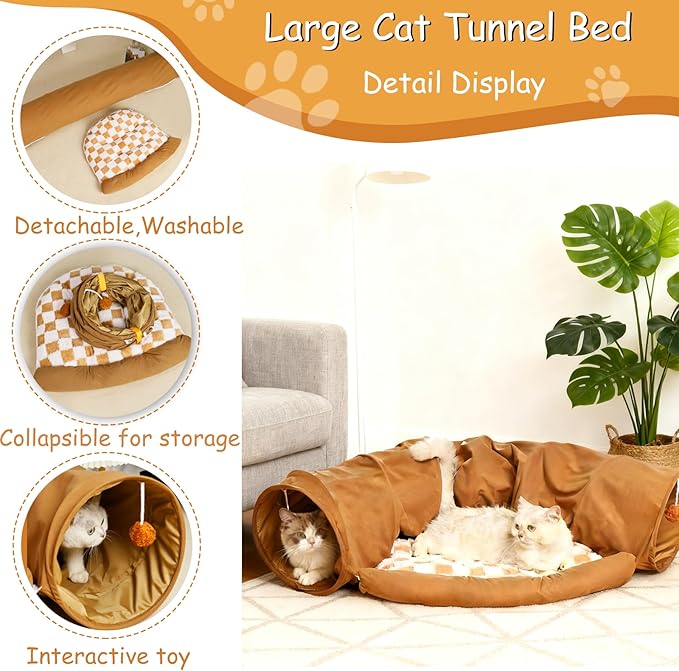 Large Cat Tunnel Bed for Indoor Cats, Peekaboo Cat Cave with Detachable & Washable Design, Scratch-Resistant Donut Bed for Multiple & Large Cats (Rainbow Colors)
