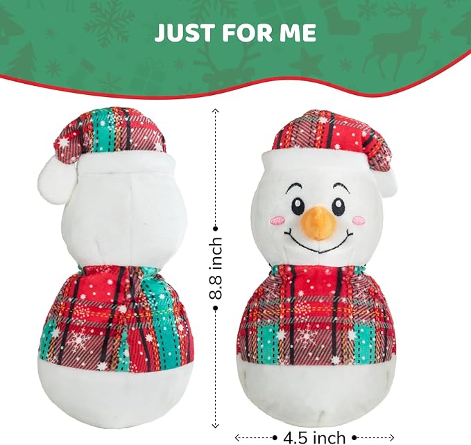 Christmas Dog Toys – Plush Reindeer & Snowman Holiday Set for Small and Medium Dogs, Soft Stuffed Chew Toys with Crinkle Ears, Festive Red Green Plaid, Cute Stocking Stuffer Gift