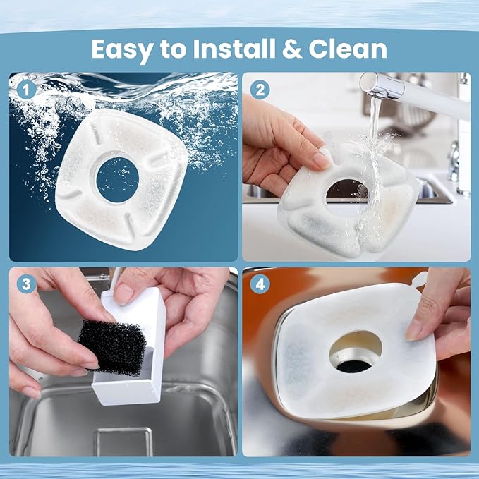 24 Pack Cat Water Fountain Replacement Filters, 12 Pcs Cats Fountain Filters & 12 Pcs Pre-Filter Sponges for 95oz/2.8L 135oz/4L 67oz/2L Automatic Pet Dog Fountain Water Dispenser