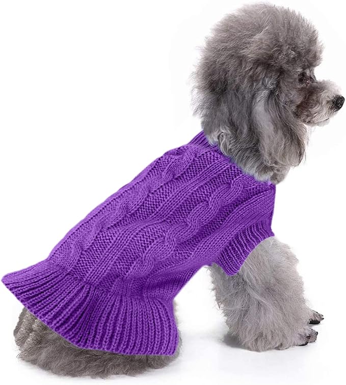 CHBORCHICEN Small Dog Sweaters Knitted Pet Cat Warm Dog Sweatshirt Winter Clothes Kitten Puppy Sweater (L, Dress-Purple)