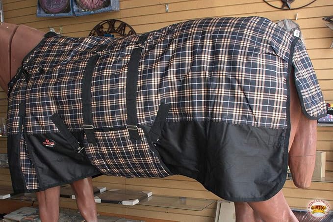 HILASON Orange Black Plaid 78 in 1200D Winter Waterproof Poly Horse Turnout Blanket Belly Wrap