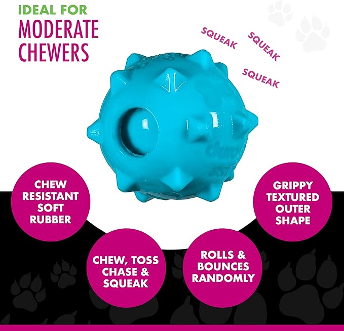 Chase 'n Chomp Dog Amazing Squeaker Ball Toy for Pets, Knobble, 2.5 Inch,Small Breeds
