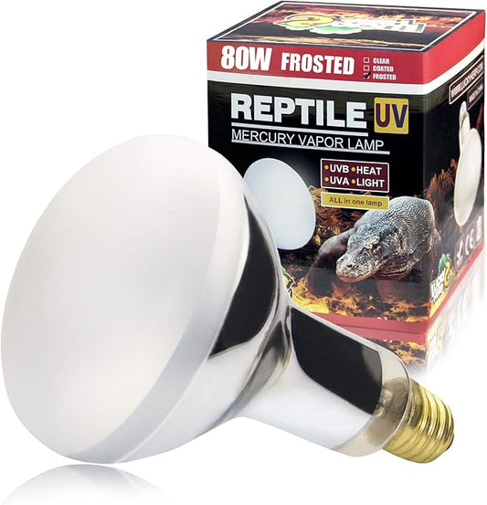 LUCKY HERP 80 Watt UVA+UVB Vapor Heat Lamp Bulb, High Intensity Self-Ballasted Heat Basking Lamp/Bulb/Light for Reptile and Amphibian, Sun Lamp for Bearded Dragon Lizard Turtle