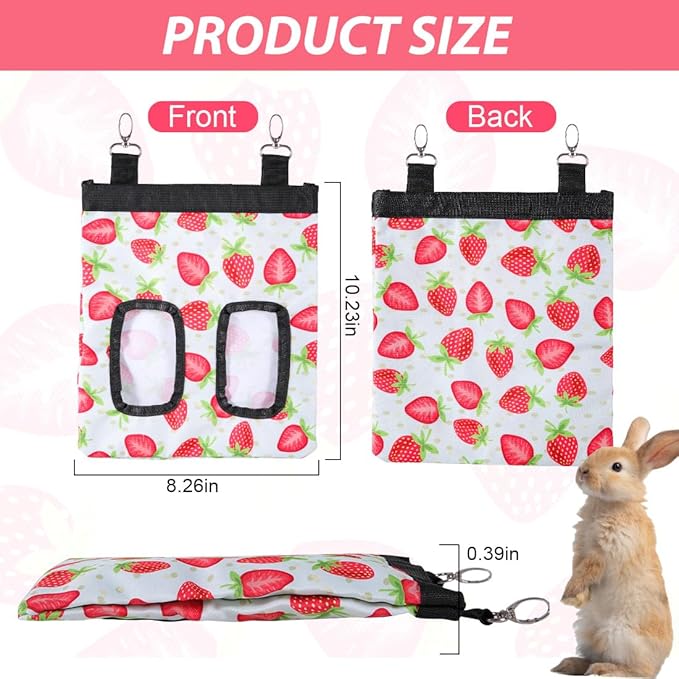 DZWLKJ Guinea Pig Hay Feeder, 2 Pack, 11 x 9 x 1 Inches, Rabbit Hay Feeder Bag, Stainless Steel, 600D Oxford, Watermelon and Strawberry