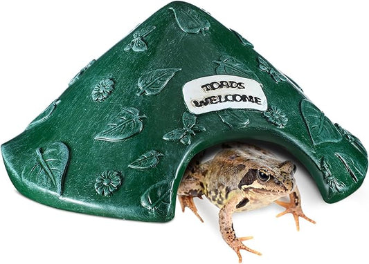 Toad House for Outside Garden, Frog House 8 x 8 x 3.9 Inch Reptile Hide Cave for Toad Frog Turtle Lizard Aquarium Fish(Green)