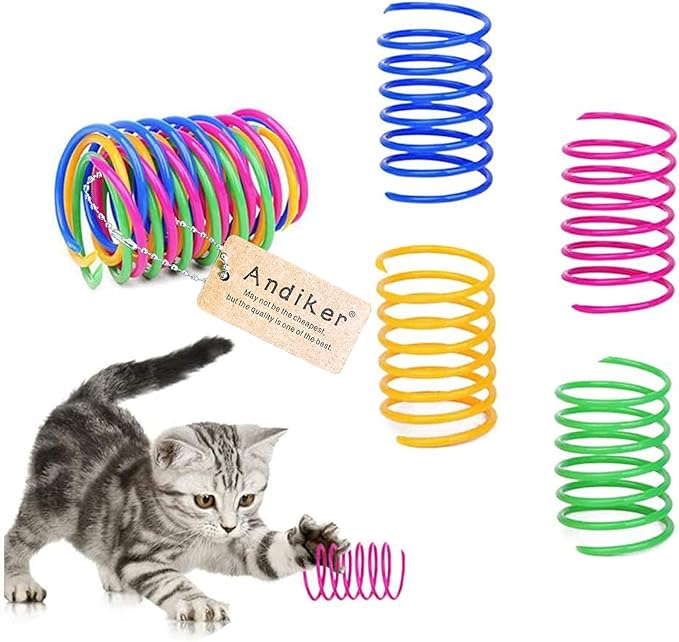 Andiker Interactive Cat Spiral Creative Spring Toy to Kill Time and Keep Fit, Sturdy and Heavy Plastic for Swatting, Biting, Hunting Kitten Toys, Colorful, 12 pcs