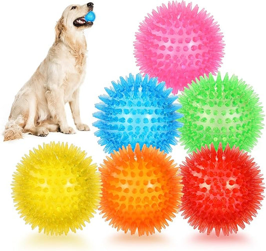 petizer 6 Pack Squeaky Dog Toy Balls - Floating Pool Balls, Spiky Durable Fetch Toys for Puppy Teething