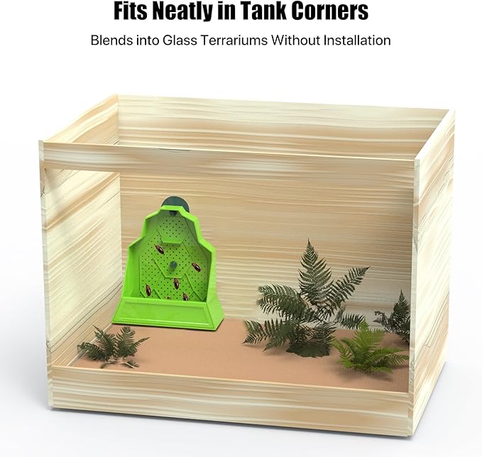 Reptile Insect Feeding Bowl with Suction Cup – Anti-Escape Corner Dish for Gecko, Frog, Chameleon – 6.5"x2.5"x6"
