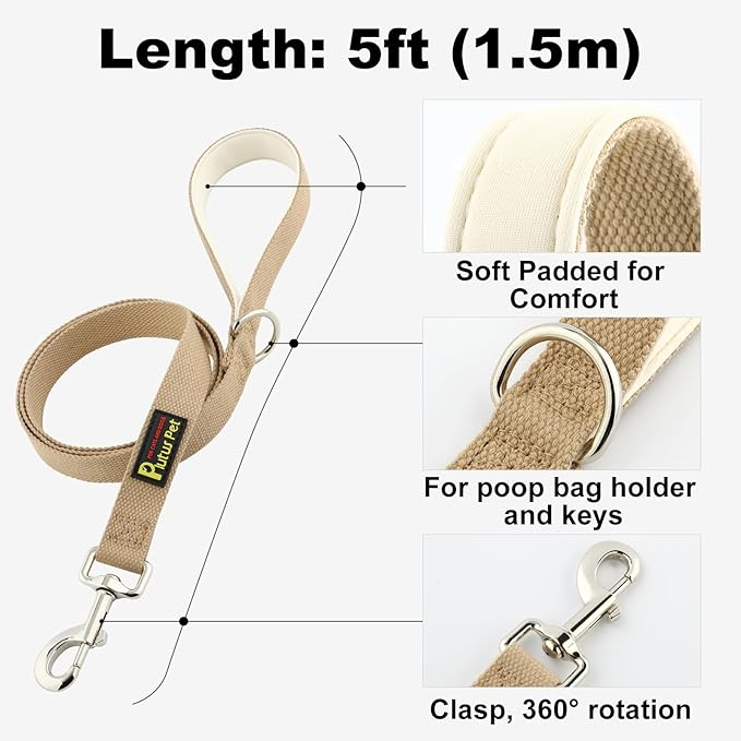Plutus Pet Cotton Dog Harness and Leash Set, Reflective and Soft Padded, Quick Fit Vest Harness, for Small, Medium and Large Dogs, Beige, L