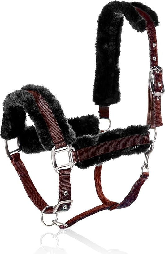 Equinavia Valkyrie Ultra Fleece Breakaway Horse Halter | Padded Fleece Adjustable Safety Halter with Nylon Webbing - Wine Red/Black - Warmblood