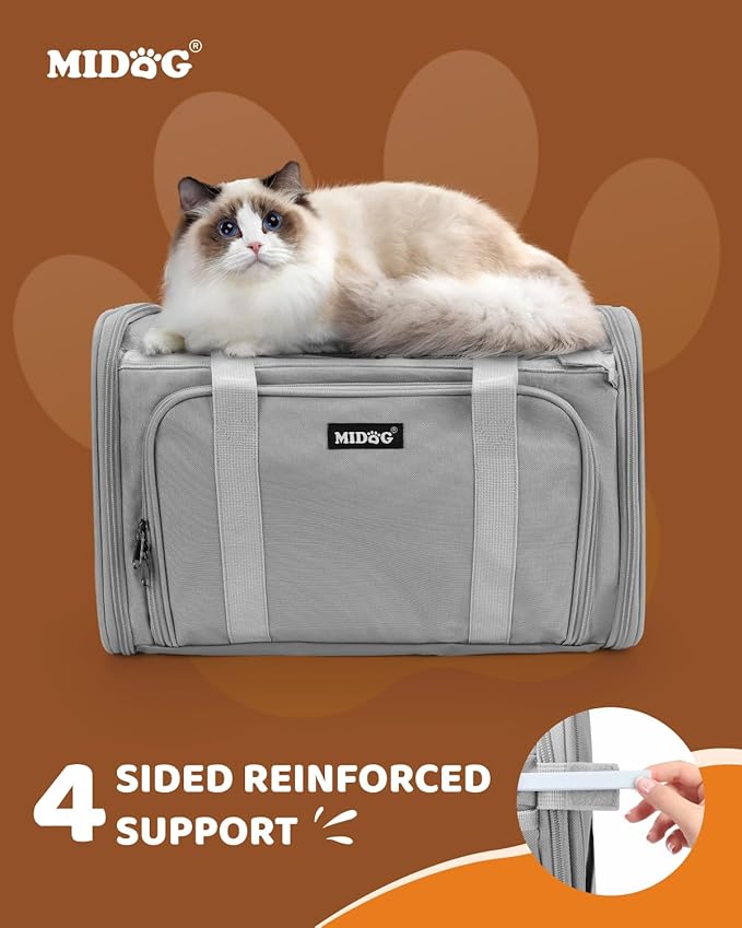 MIDOG Cat Carrier Soft, TSA Approved Airline Travel Carrier for Cats and Small Dogs, Under Seat Pet Bag with Expandable Space & Escape-Proof Zippers (Charcoal)