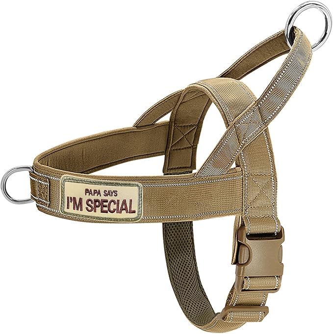 No Pull Dog Harness for Medium Large Dogs, Reflective Escape Proof Adjustable No Pulling Harnesses Brown L