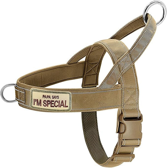 No Pull Dog Harness Brown for Small Medium Large Sized Dogs, Reflective Escape Proof Adjustable Dog Harnesses with 2 Patch, XL