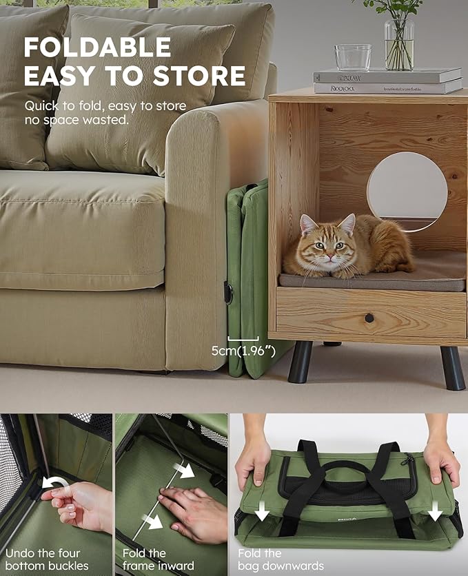 Pecute Cat Carrier Stale, Pet Carrier Breathable and Portable, Cat Carriers Bag with Scientific Hidden Partition, Carriers for Cat Under 11lbs, Dog Carrier Suitable for Travel and Outing, Green