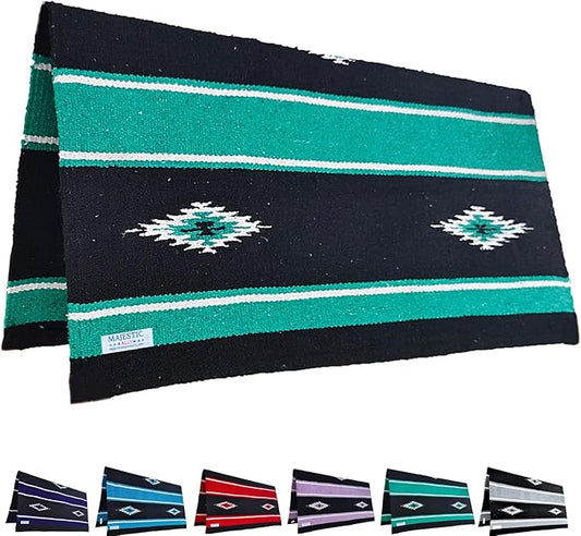 Majestic Ally 36"x 34" Navajo Design Acrylic Saddle Blanket -2.4 lbs (Turquoise Green and Black)