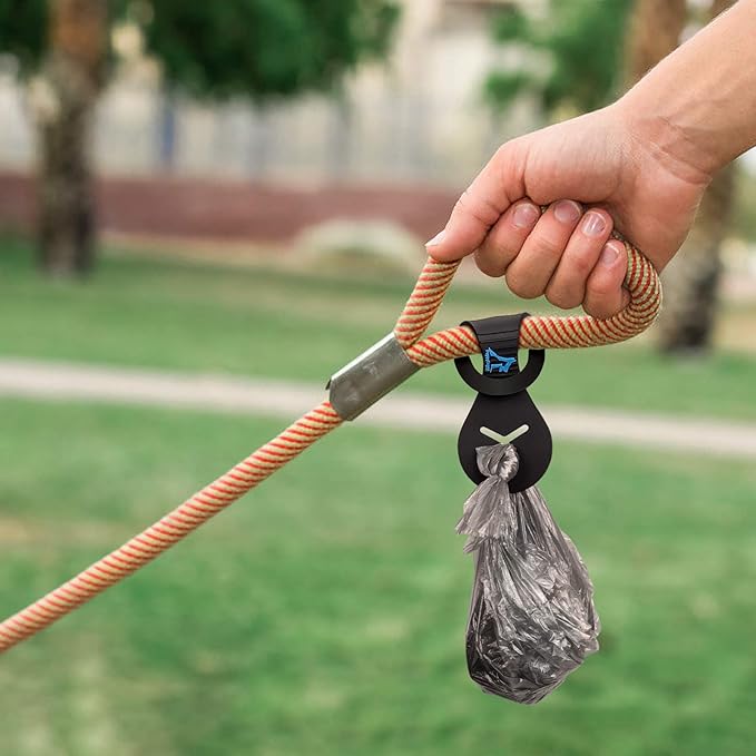 PuppyDoggy Dog Poop Bag Holder for Leash Waste Bag Carrier Dog Poop Bag Dispenser for Walking Running Bicycle Accessory 4 Pieces (Black + Mixed Blue)