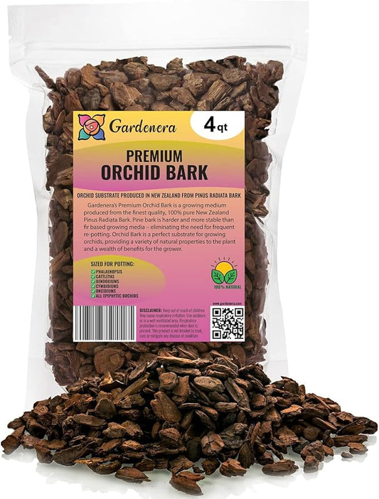 GARDENERA New Zealand Pinus Radiata Bark - Organic Hand Mixed New Zealand Orchiata Pine Bark for Orchids - Medium Chips 9-12mm - 4 Quart Bag