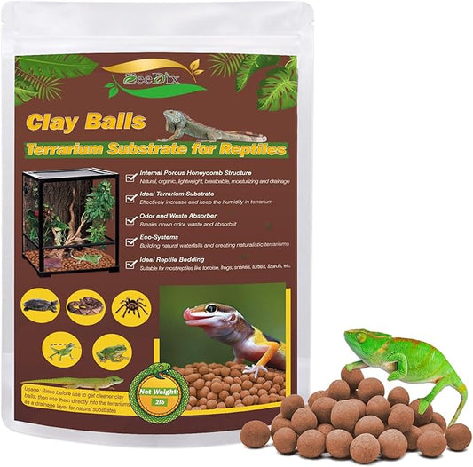 ZeeDix Reptile Substrate Leca Balls - 2LBS Organic Expanded Clay Pebbles, Bioactive Terrarium Bedding for Reptile Tank Habitat Accessories, Ideal for Bearded Dragon, Tortoise, Gecko, Snake & Frog