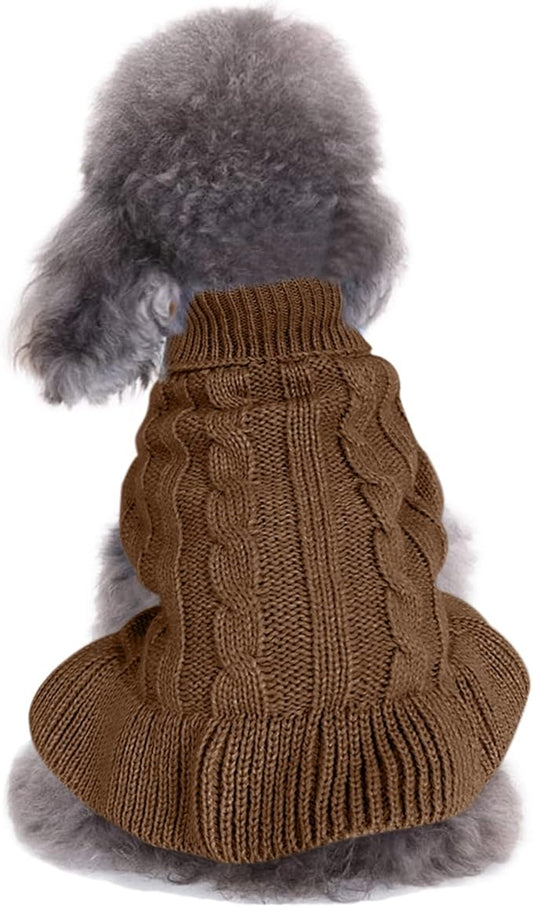 CHBORCHICEN Small Dog Sweaters Knitted Pet Cat Warm Dog Sweatshirt Winter Clothes Kitten Puppy Sweater (M, Dress-Brown)