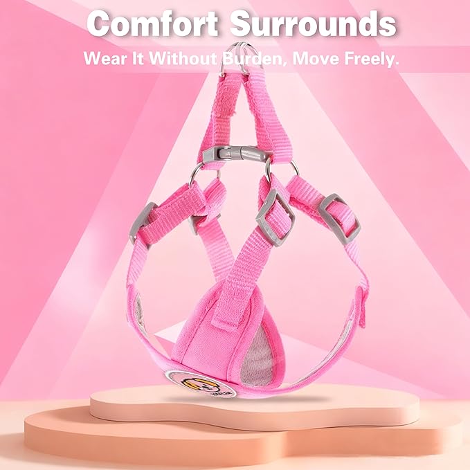 Dog Harness with Leash Set, Puppy Soft Vest No Choke No Pull, Adjustable Neck and Chest, Lightweight Harness and Anti-Twist Pet Leash Combo for Small to Medium Dogs (Pink, M-Medium)