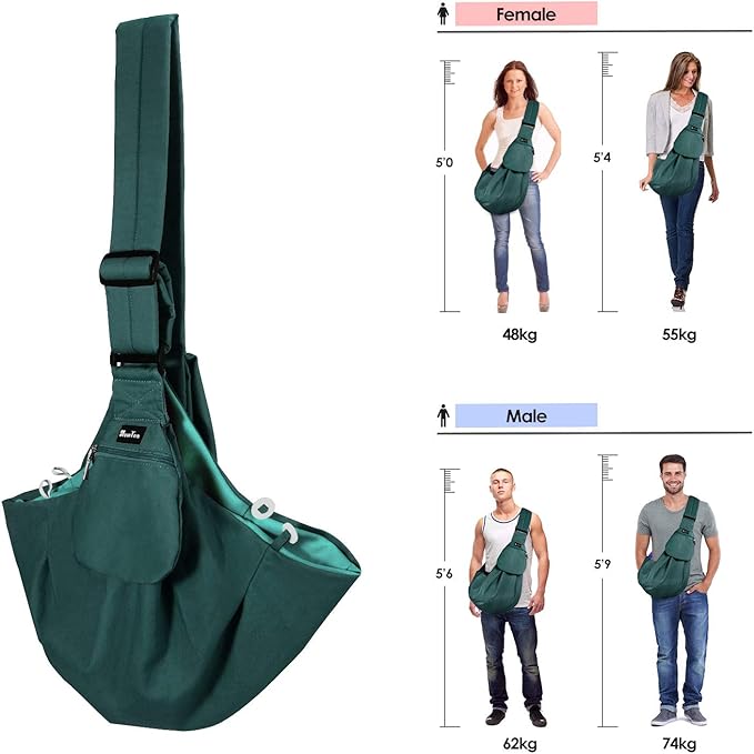 SlowTon Dog Carrier Sling - Thick Padded Shoulder Strap Adjustable Dog Carriers for Small Dogs, Puppy Carrier Purse for Pet Cat with Front Zipper Pocket Safety Belt Machine Washable (Green M)