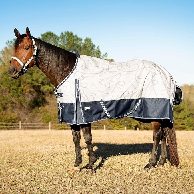 Jeffers Poplar Head 1200 Denier Turnout Sheet for Horses, 0g Polyfill, 75"- Waterproof Lightweight Horse Blanket, Adjustable Chest Belly Straps, Tail Flap, Stable Blanket - Latte Snaffles & Irons